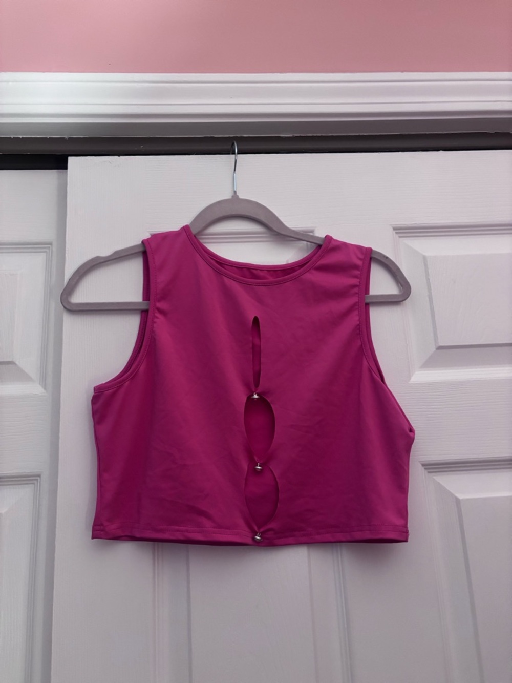 SHEIN Hot Pink Sleeveless Crop Tank with Cutout Ring Details